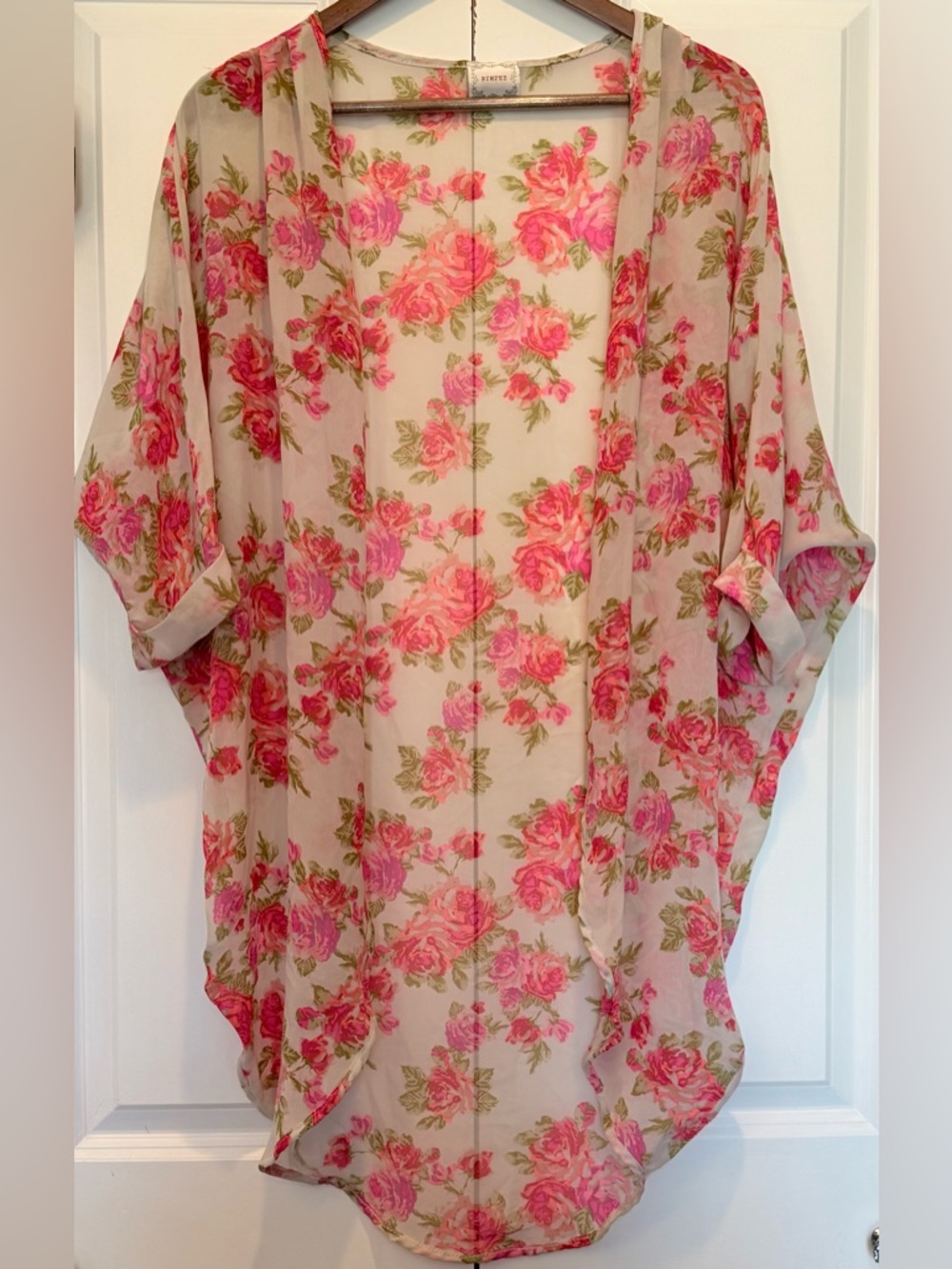 NYMPHE Sheer Floral Cardigan in Pink and Green
